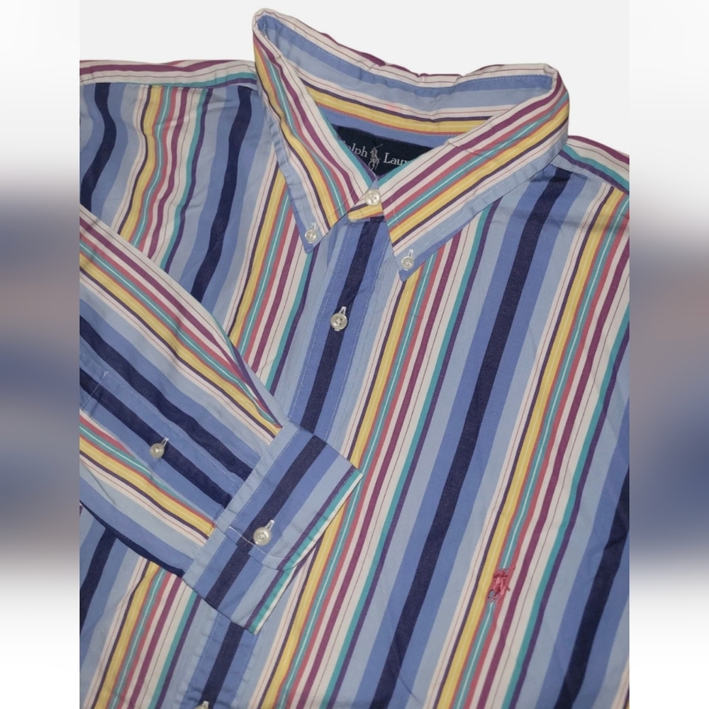 Vintage Ralph Lauren Striped Blake Button Up Dress Shirt Mens 2XLT XXL TALL